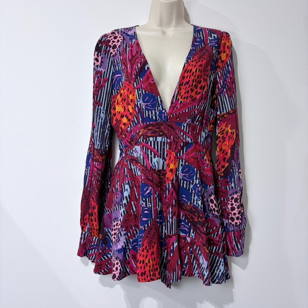 Free People Audrey Romper Womens 2 Multi‎ Boho Long Sleeve Maximalist